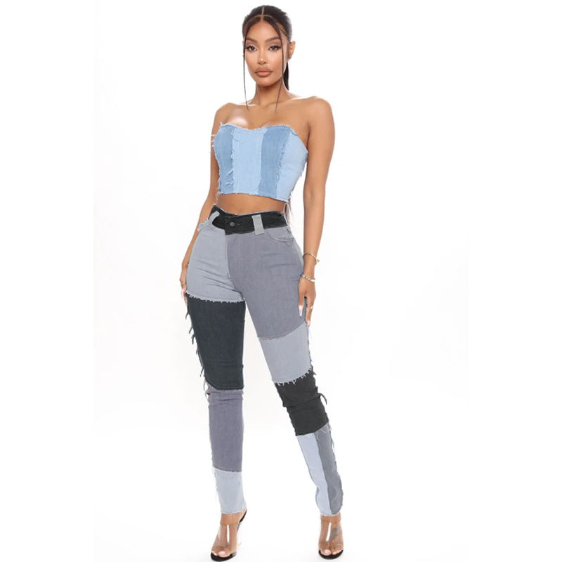 Dame Patchwork Jeans med moderne snit og kreative detaljer Stilla