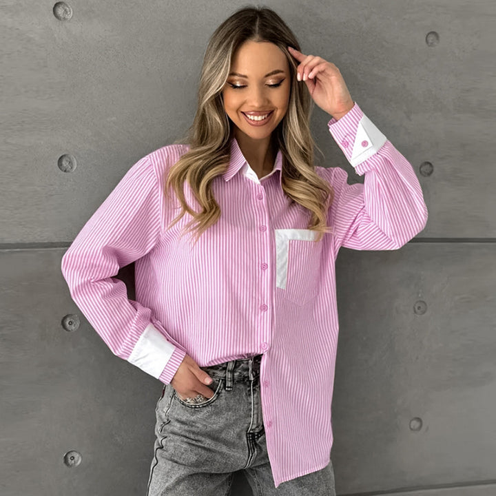 Dame Oversized Skjorte i afslappet Stribet Look med brede Manschetter Stilla