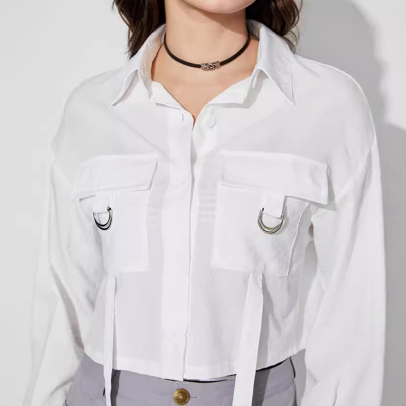 Kvindernes cropped skjorte bluse med praktiske lommer og moderne detaljer Stilla