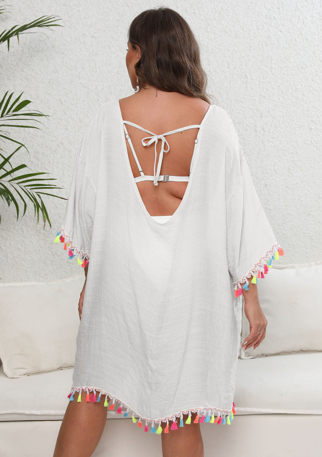 Kvinder Alsidigt Off-Shoulder Strandkjole med livlige frynseafbrydelse Stilla