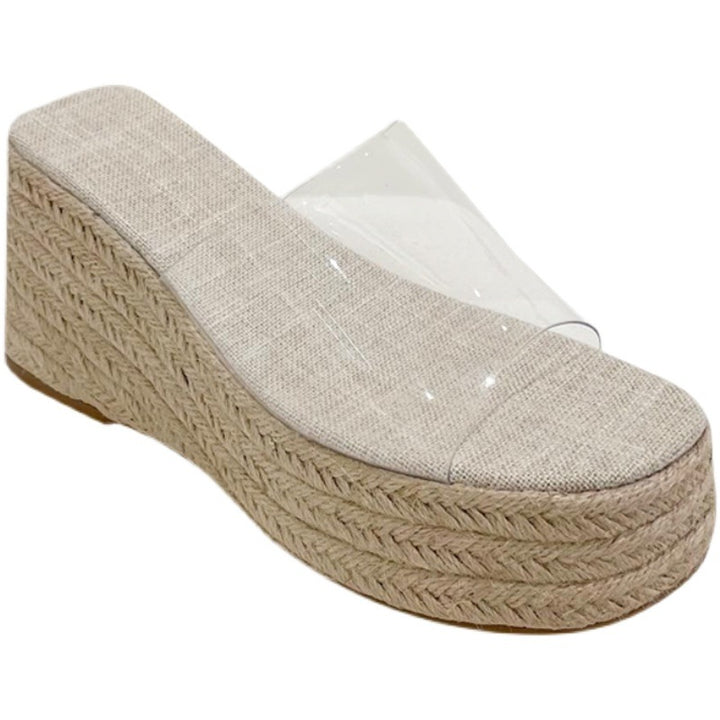 Dame elegante wedge-sandaler med gennemsigtigt overmateriale og flettet hæl Stilla