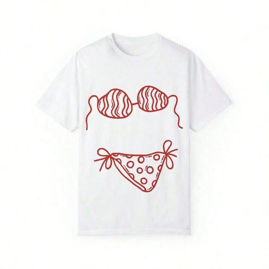 Dame oversized T-shirt med kreativt bikinimotiv og afslappet snit Skovae