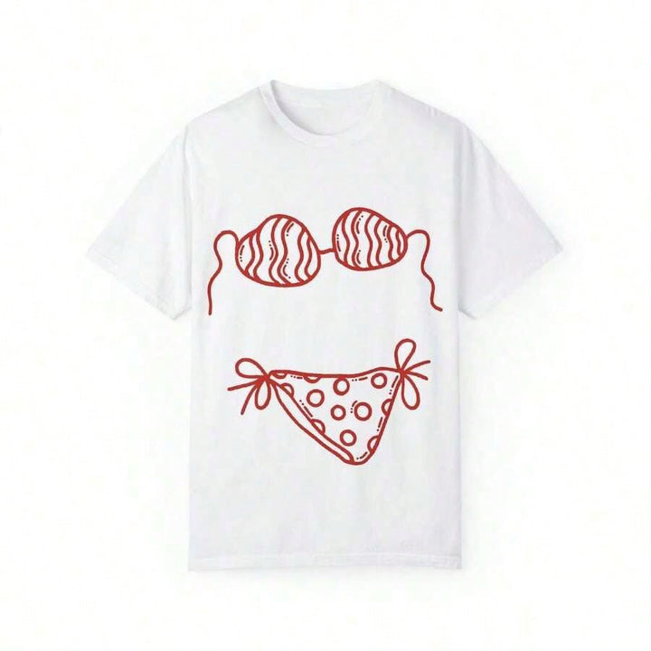 Dame oversized T-shirt med kreativt bikinimotiv og afslappet snit Skovae