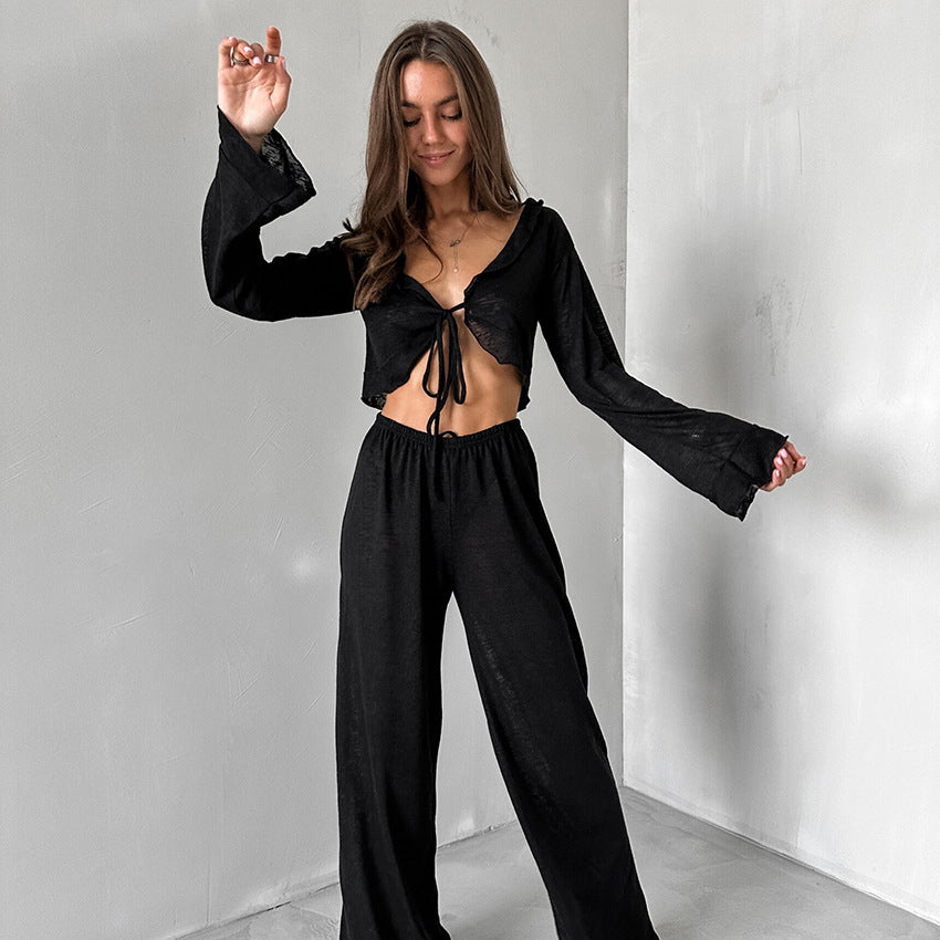 Dame let Cropped-top og Palazzo-bukser sæt Stilla