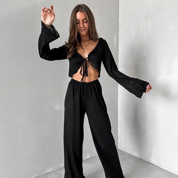 Dame let Cropped-top og Palazzo-bukser sæt Stilla