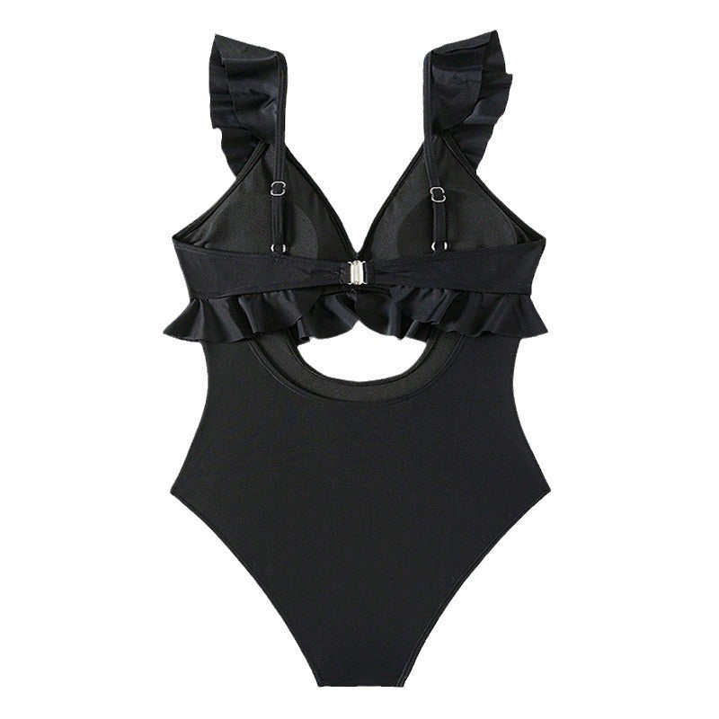 Dame One-piece badedragt med flæser og cut-out detaljer