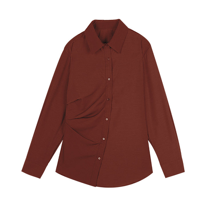 Dame langærmet bluse med innovativ rynkning og elegante knapdetaljer Stilla