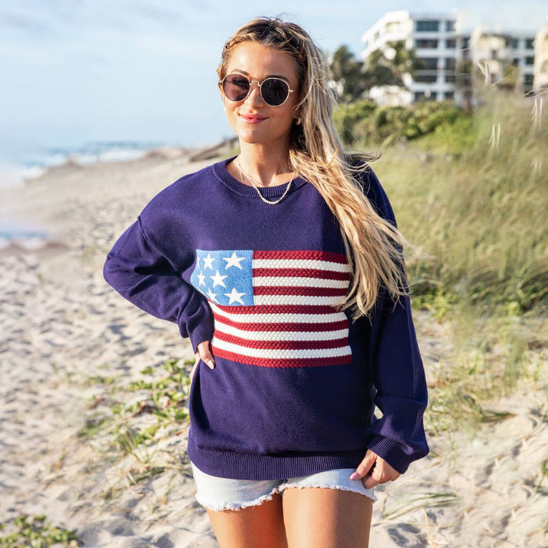Dame sweatshirt med amerikansk flag i afslappet stil Stilla