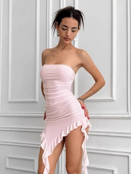 Dame minikjole med asymmetrisk volant og raffineret drapering Stilla