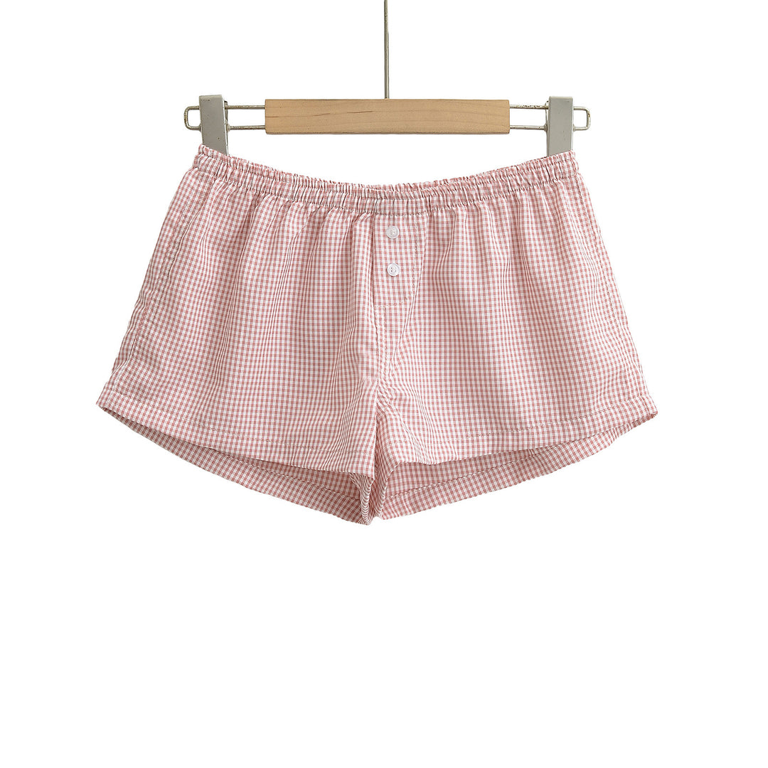 Dame behagelige ternede shorts med elastisk talje og knaplukning Stilla
