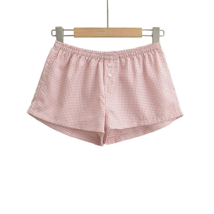 Dame behagelige ternede shorts med elastisk talje og knaplukning Stilla