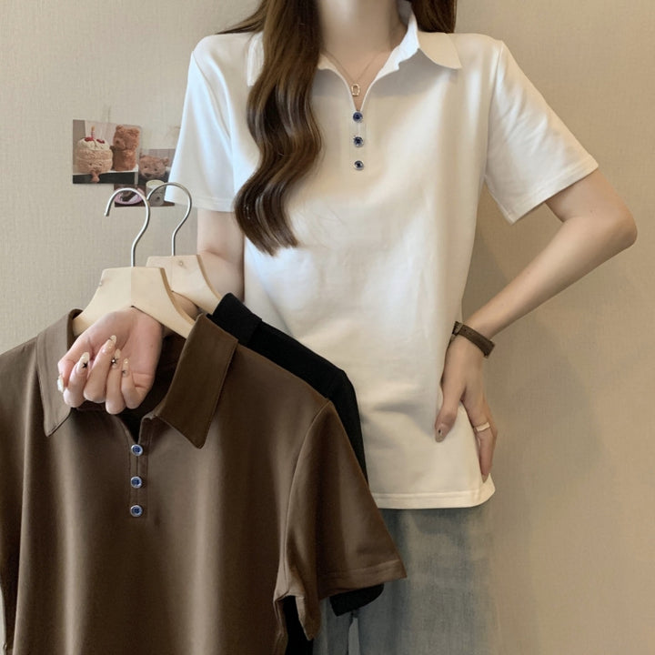 Femme Classic Kortærmet Polo top med knapdetalje Stilla