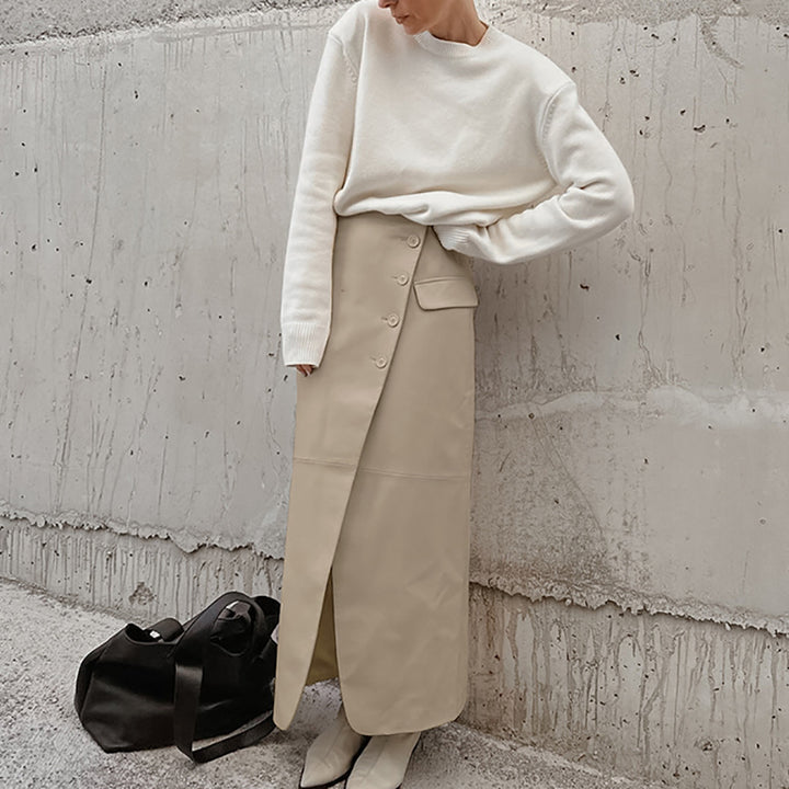 Damer Elegant Wrap Skirt i høj kvalitet kunstlæder med praktiske lommer og side split Stilla