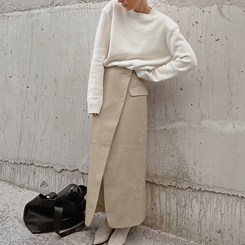 Damer Elegant Wrap Skirt i høj kvalitet kunstlæder med praktiske lommer og side split Stilla