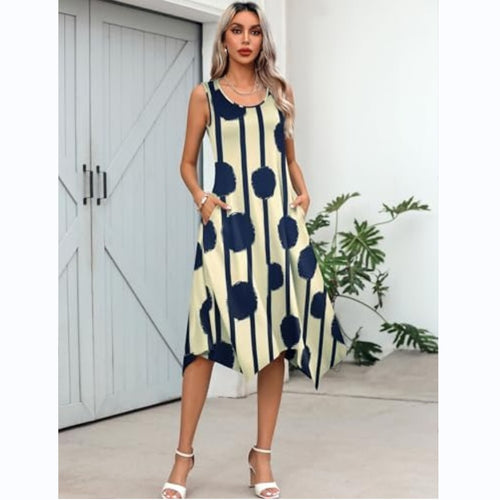 Dame ærmeløs sommerkjole med asymmetrisk snit og blomsterdesign Stiila