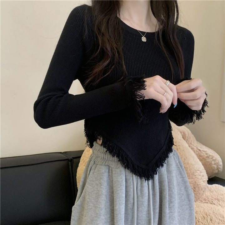 Kvindernes strikkede sweater med frynser Stilla