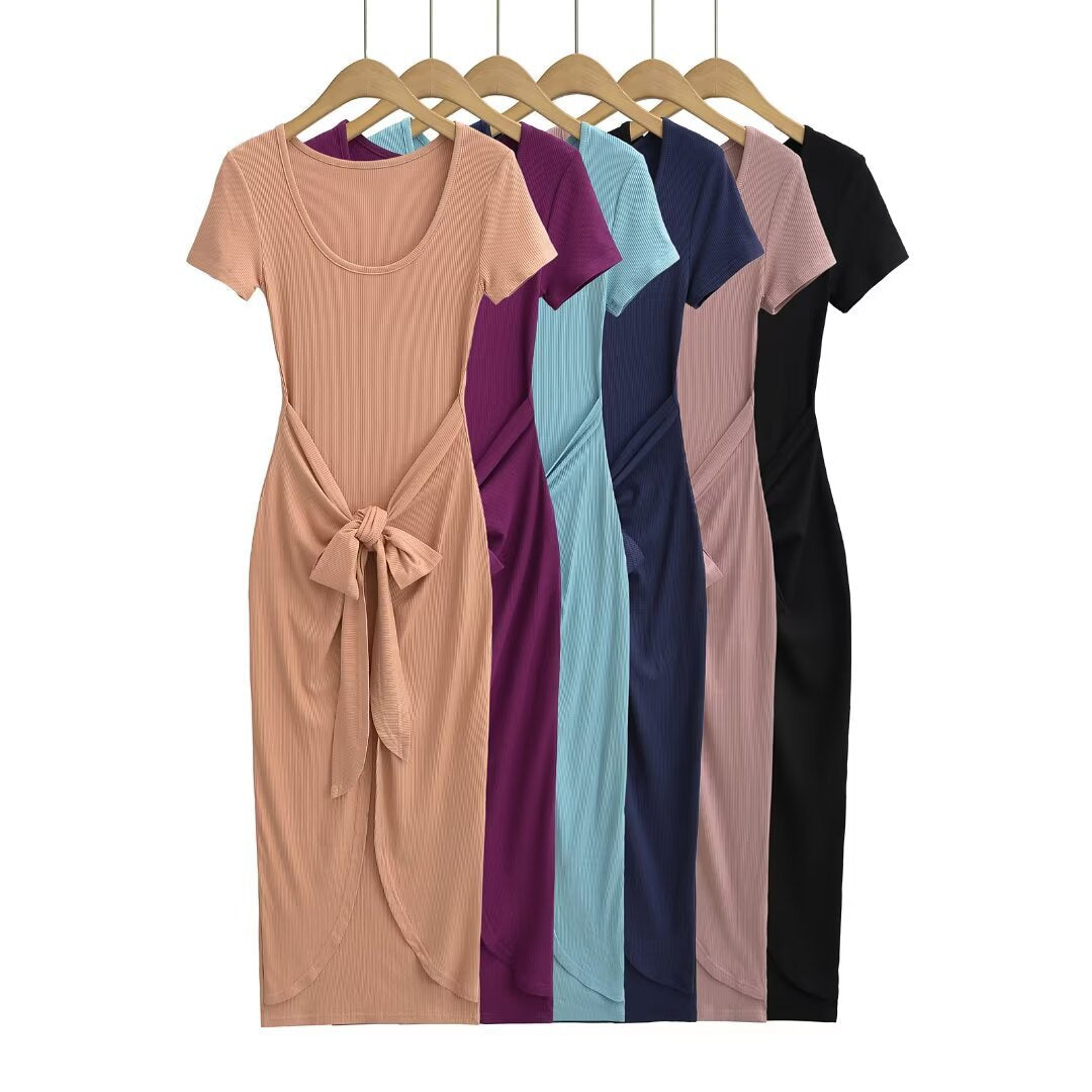 Dame Midi-nederdel med elegant knudelement og fint ribdesign Stilla