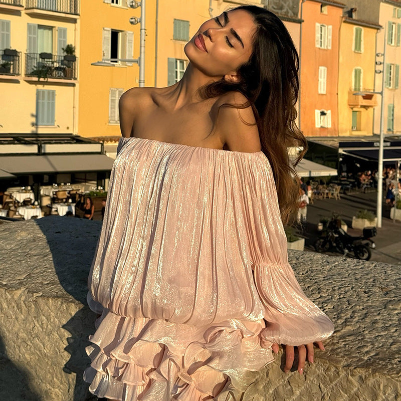Dame luftigt Off-Shoulder kjole med flæser Skovae
