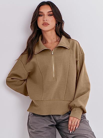 Dame Sweatshirt med halvdelen lynlås og blødt materiale Stilla
