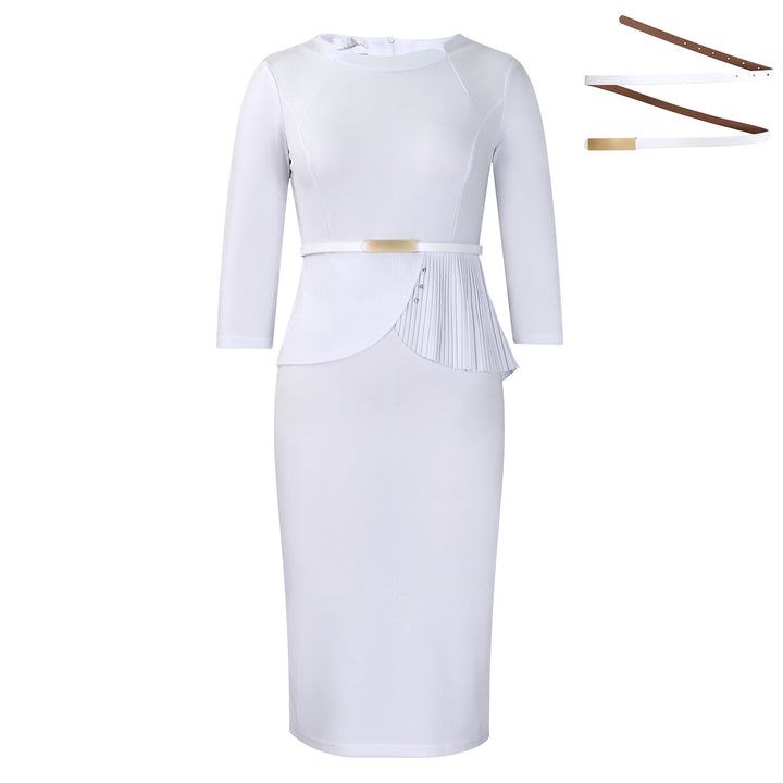 Dame Midi-kjole med elegant plissering og figursyet design Stilla