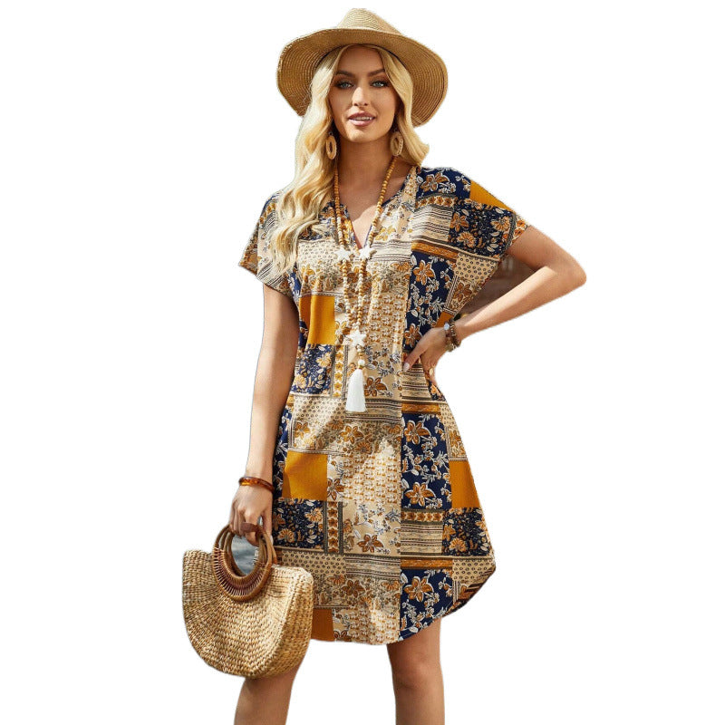 Femme Bohemian Stil Patchwork Tunika Kjole Stilla
