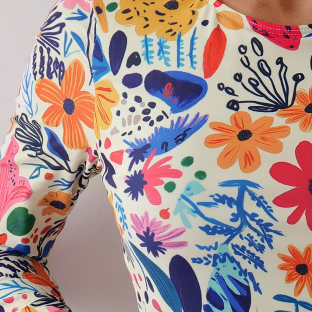 Damer Langærmet Bikini-Sæt med blomsterdesign og høj skæring Stilla