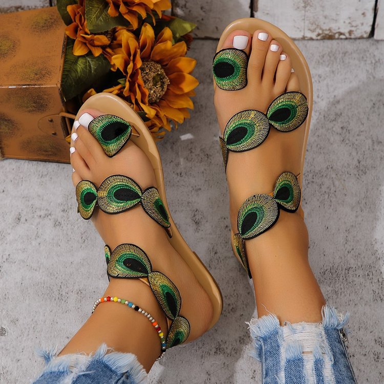 Dame Komfortable Sandaler med unikt Påfuglefjer-Design Stilla