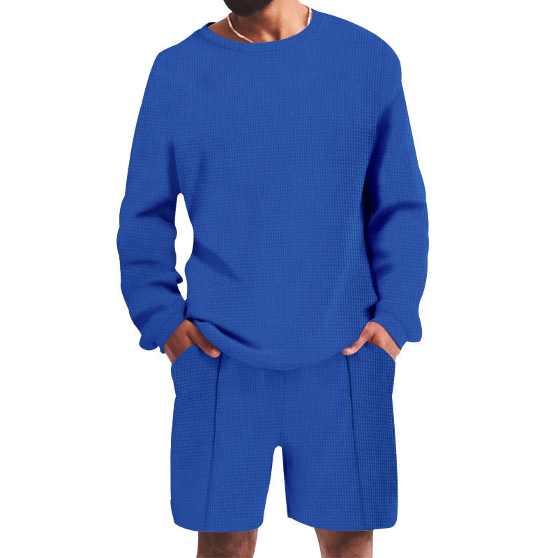 Herrer afslappet sweatshirt og shorts-sæt lavet af åndbart vaffelstrik Stilla