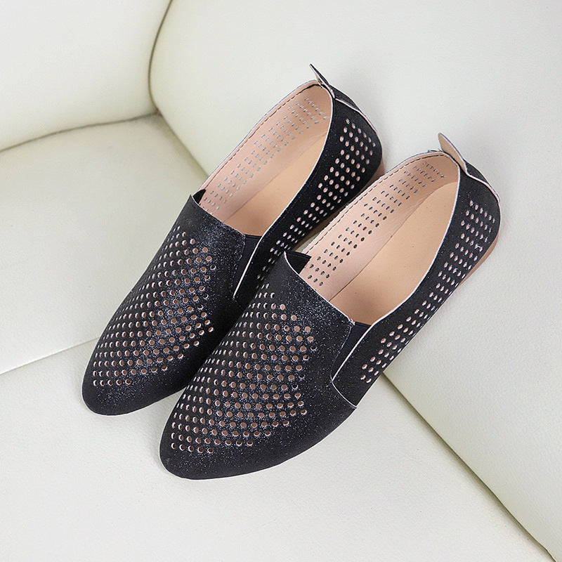 Dame elegante slippers med glitrende overflade og åndbare perforeringer Stilla