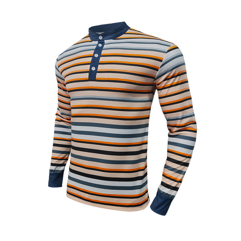 Herren nan stribet Langærmet Henley-shirt med højsnit og knaplukning Skovae