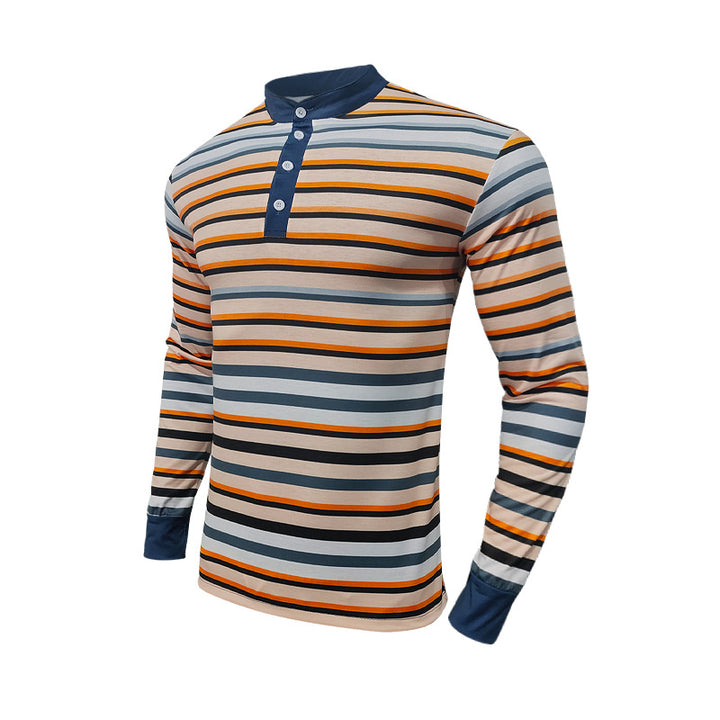 Herren nan stribet Langærmet Henley-shirt med højsnit og knaplukning Skovae