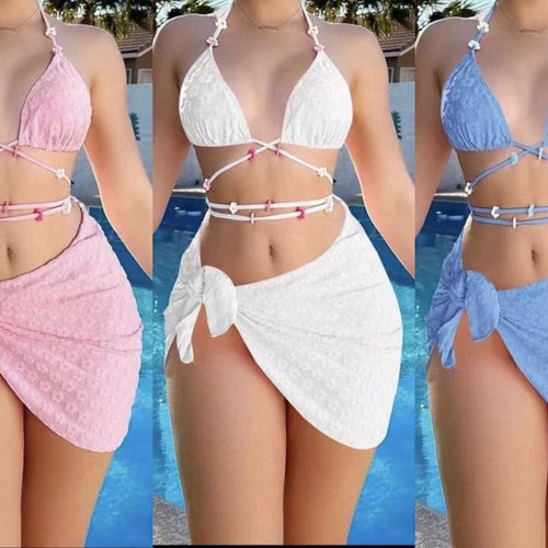 Dame triangel-bikini med moderigtig indpakningsskørt Skovae