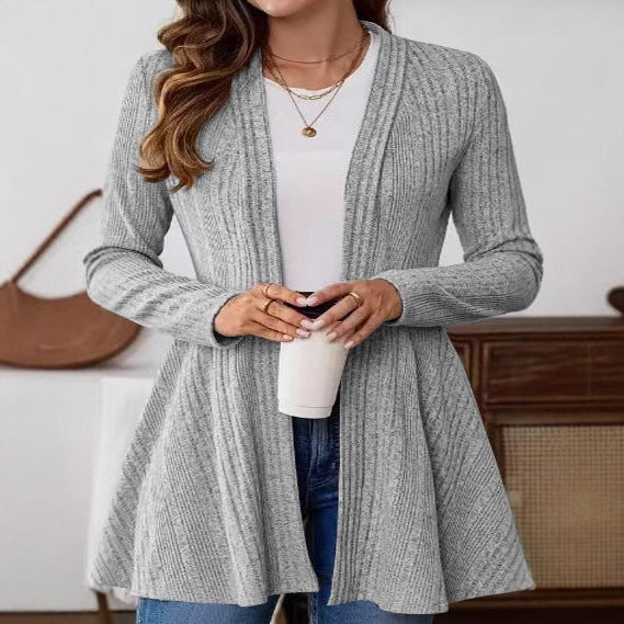 Dames lang cardigan med moderne rib design og skræddersyn Stilla