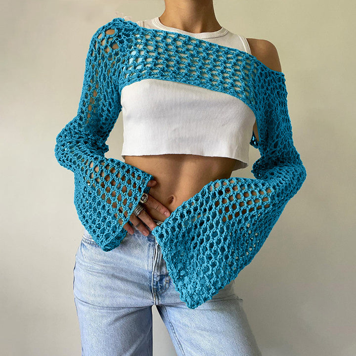 Dame hæklede langærmet top med off-shoulder design Skovae