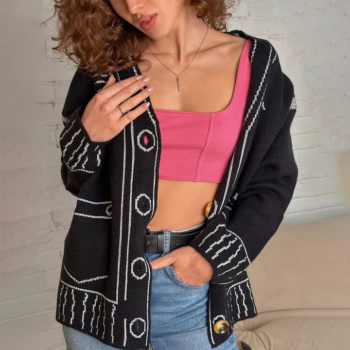Damer løs strikket cardigan med detaljeret design og store knapper Stilla