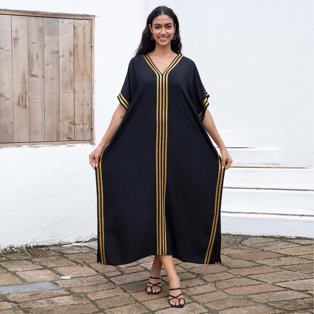 Dame Kaftan med elegant V-udskæring og iøjnefaldende accenter Stilla