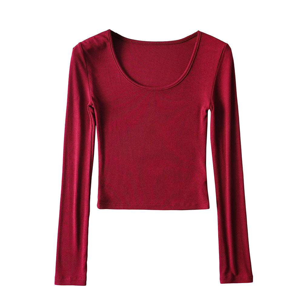 Dame afslappet langærmet cropped shirt med rund udskæring og figursyet snit Stilla
