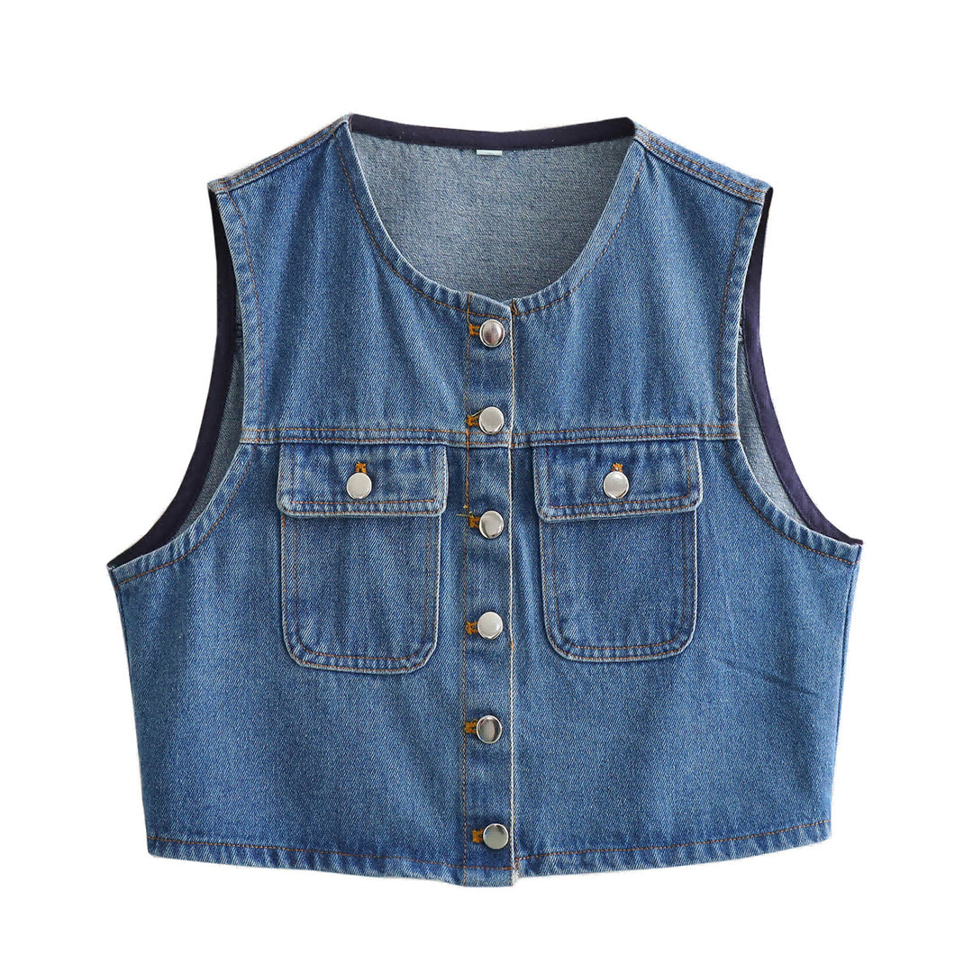 Femme Cropped Denim Utility Vest Stilla
