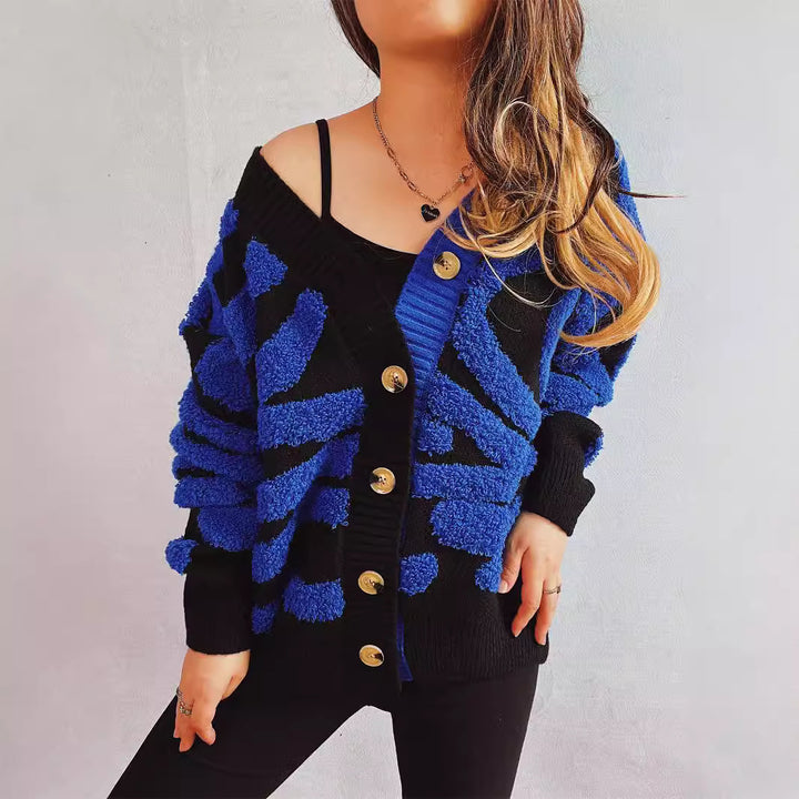 Kvinders fashionable cardigan med grafisk mønster og luksuriøse knapper Stilla