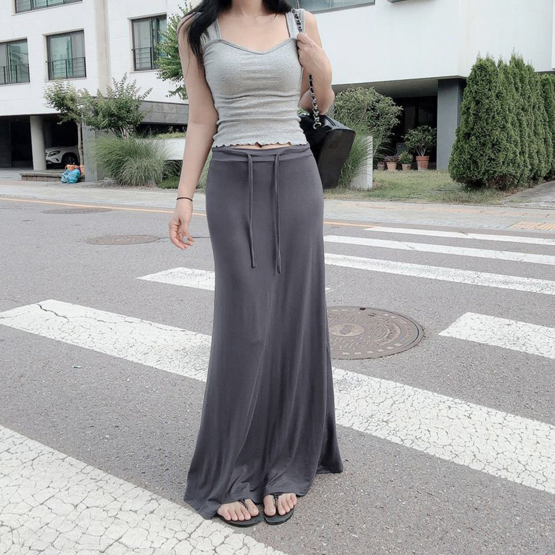 Damen eleganter Maxi-Rock mit verstellbarem Taillenband Skovae