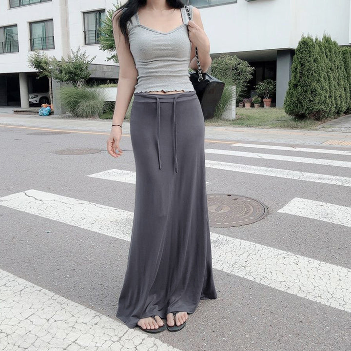 Damen eleganter Maxi-Rock mit verstellbarem Taillenband Skovae