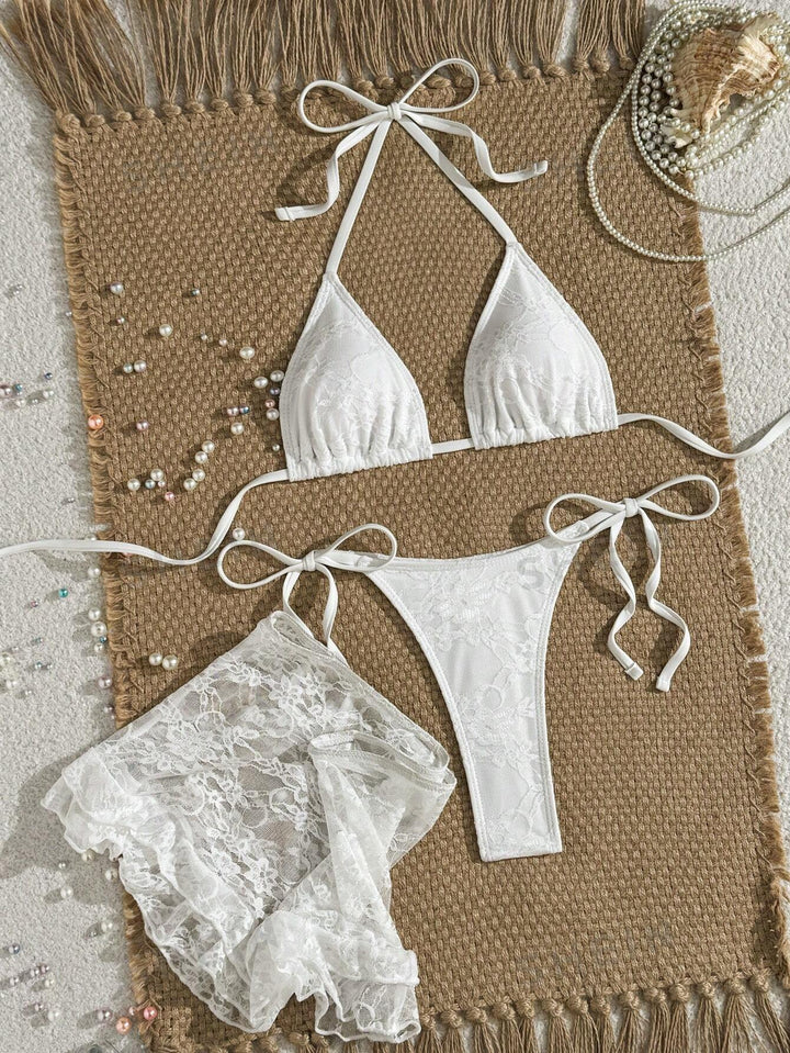 Dame spids-bikini med blomsterdesign og flydende nederdel Skovae