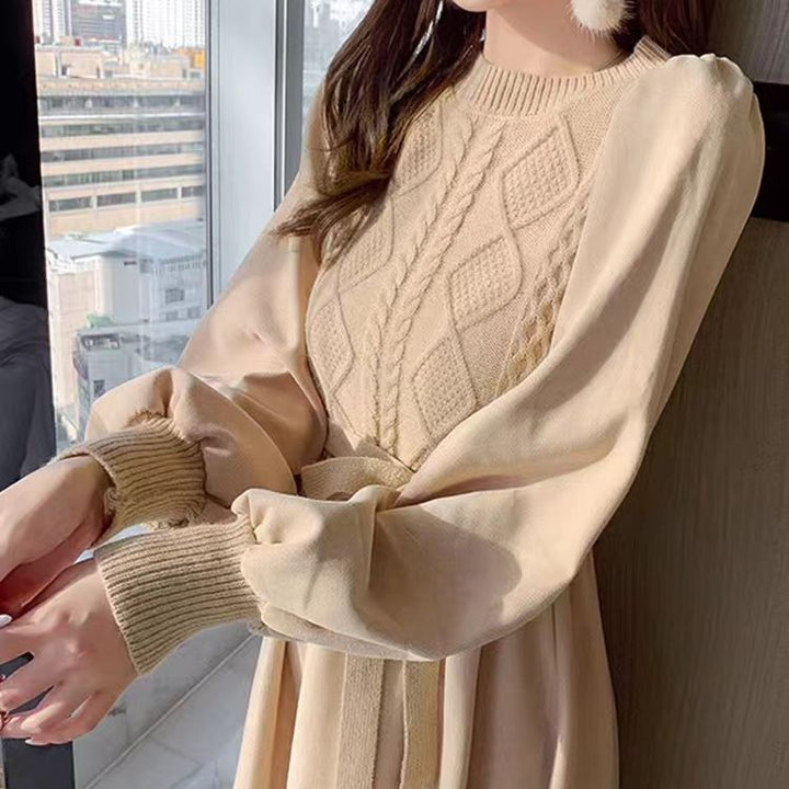 Femme Elegant Langærmet Strik Maxi Kjole Stilla