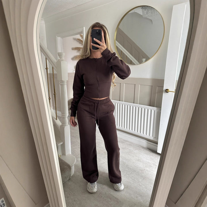 Kvinders afslappede cropped hættetrøje og joggingbukser sæt med elastisk talje Skovae