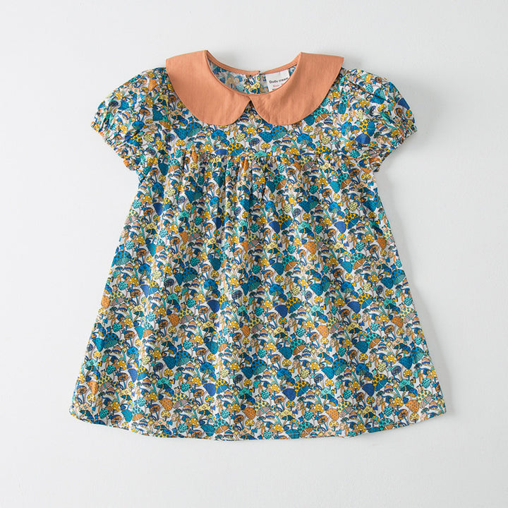 Pige Floral Print A-linje Kjole med Kontrastkrave Stilla