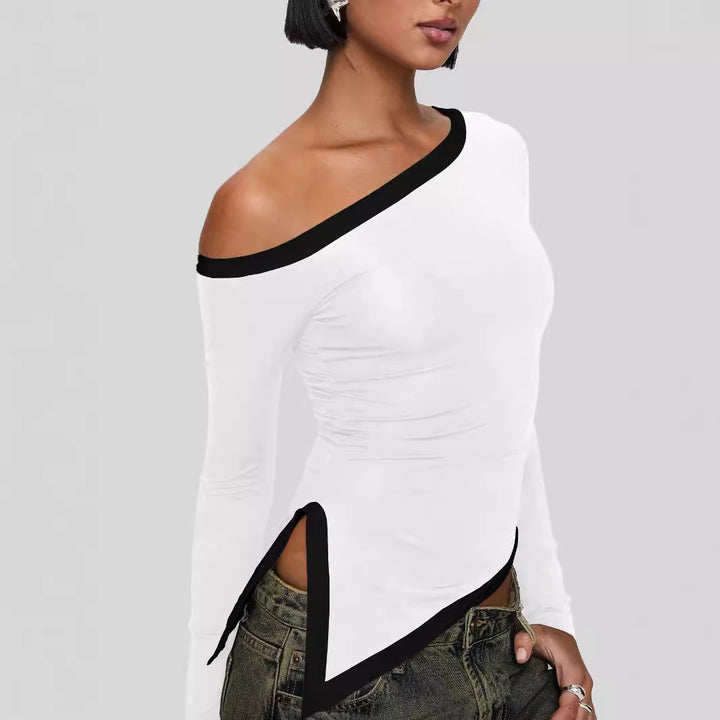 Dame asymmetrisk langærmet top med elegante cut-outs Stilla