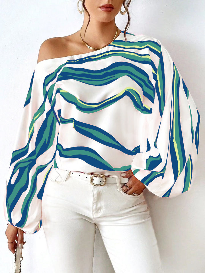 Dame Off-Shoulder Satin Bluse med ballonærmer Stilla