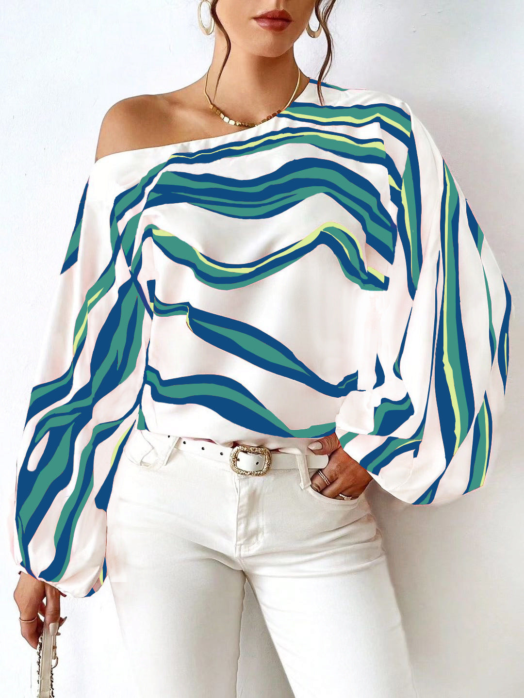 Dame Off-Shoulder Abstrakt Print Bluse Stilla