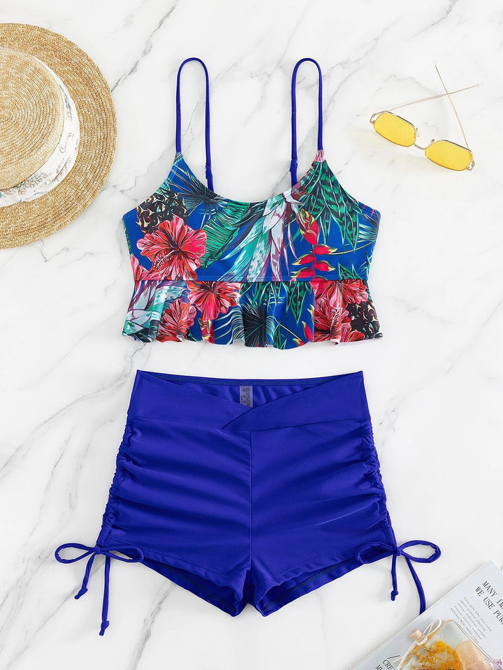 Dame bikini-sæt med blomsterdesign og justerbare stropper Stilla