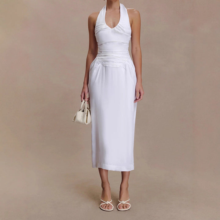 Dame Elegant og figurformet Midikjole med Halterneck Udsnit Skovae